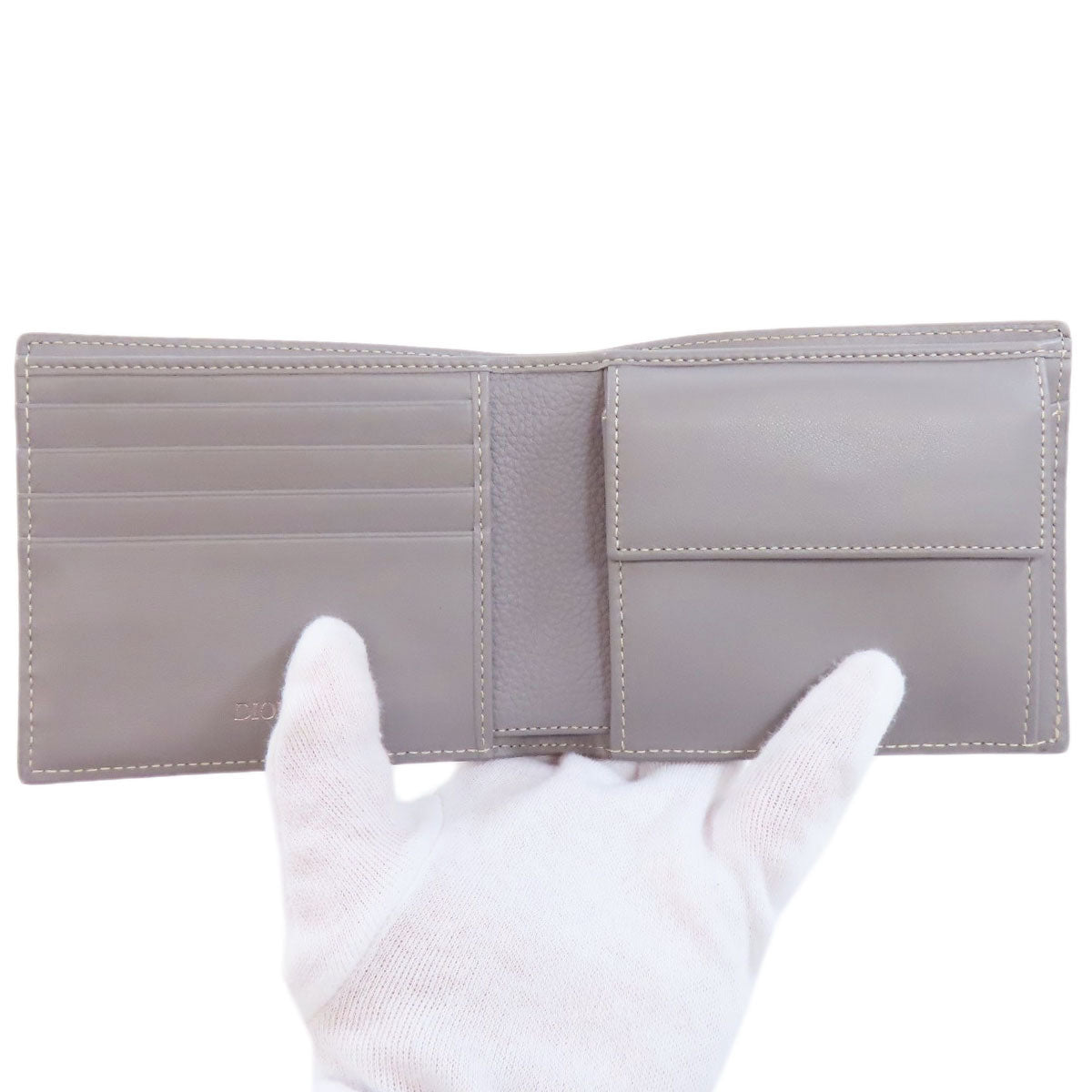 Christian Dior Bifold Wallet leather gray logo Women