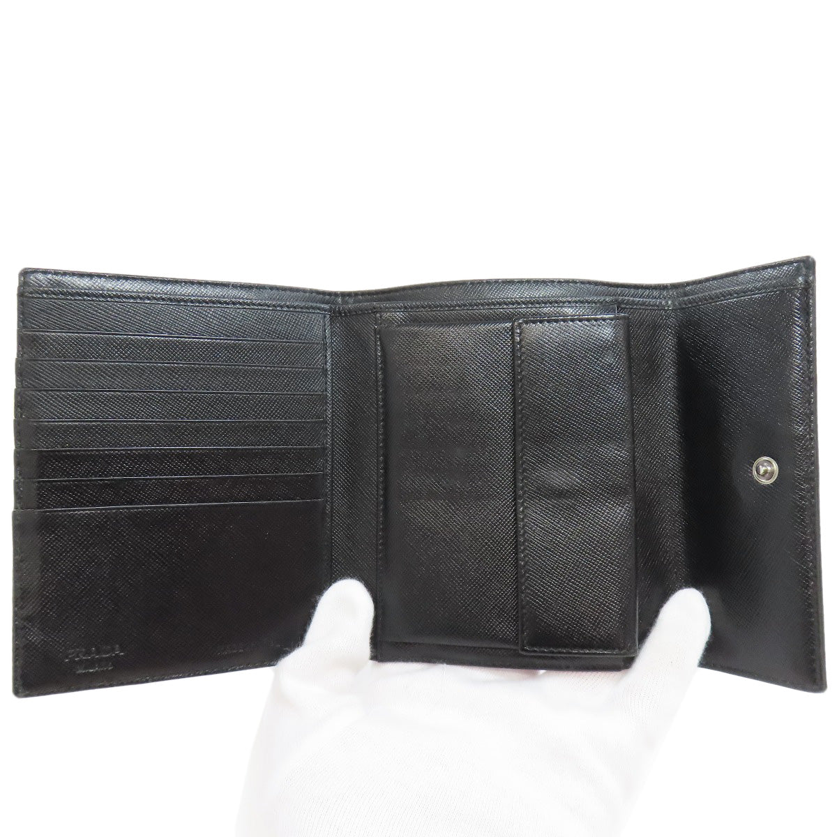 PRADA Bifold Wallet M170 Nylon black logoMetal Women