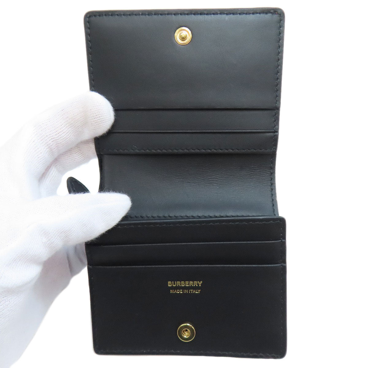 BURBERRY Bifold Wallet leather black TB logo Women