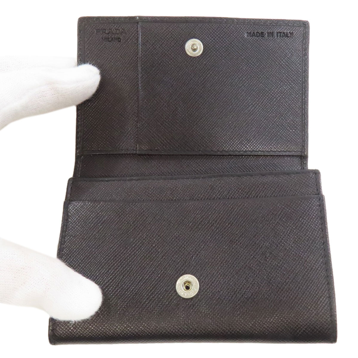 PRADA Card Case M504A Safiano black Business card holder logoMetal Women