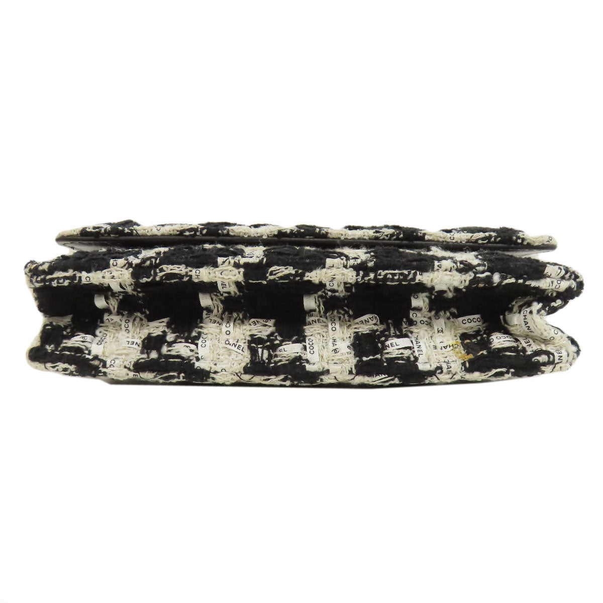 CHANEL Long Wallet Purse Tweed black Chain Wallet COCO Mark Gold Metal