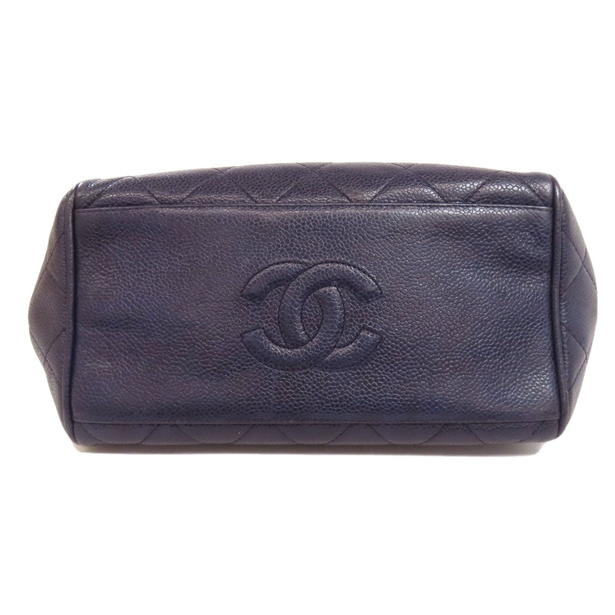 CHANEL Tote Bag Grained Calfskin Skin Navy Matelasse Chain Bag Gold Metal