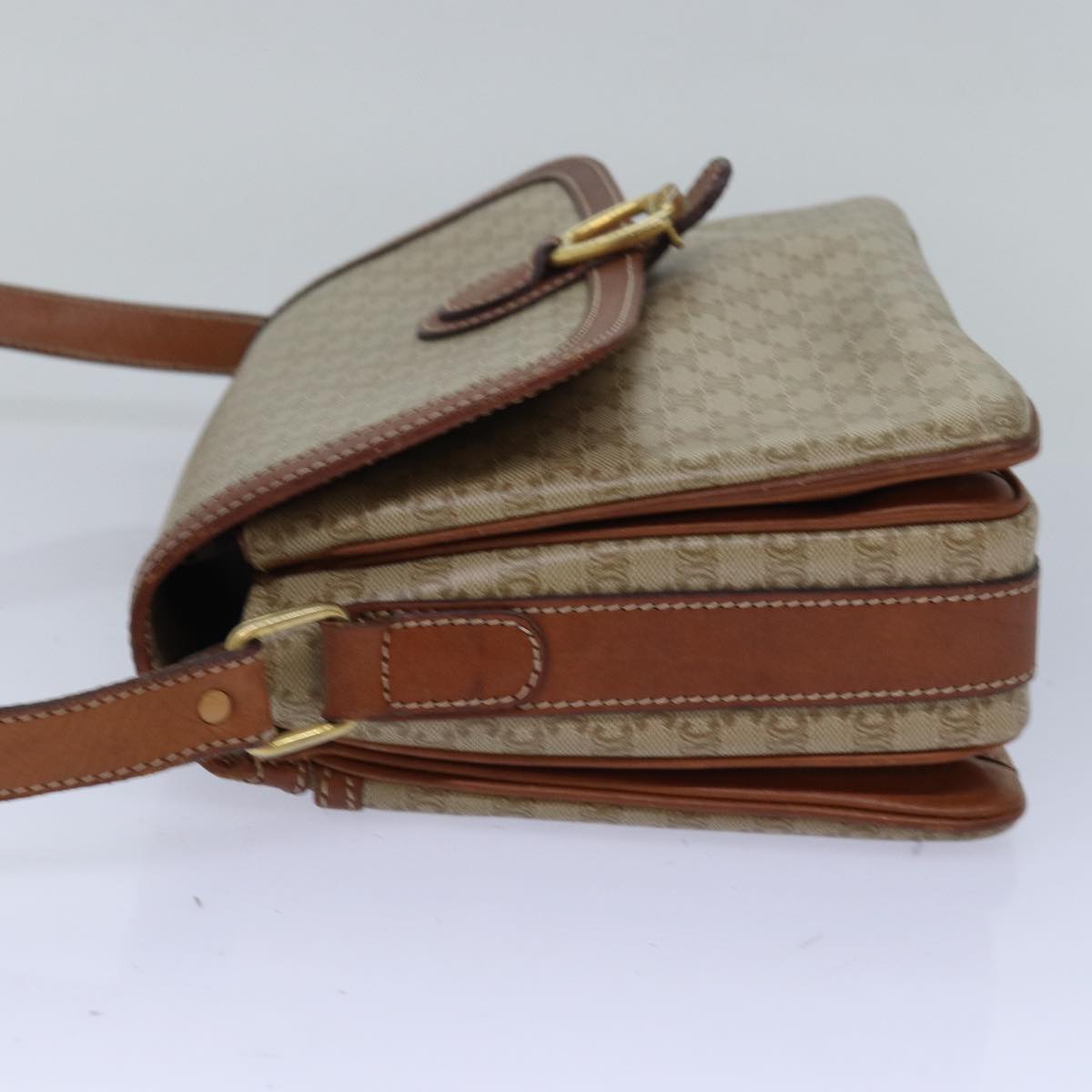 Luxury CELINE Macadam Canvas Shoulder Bag PVC Leather Beige 77809