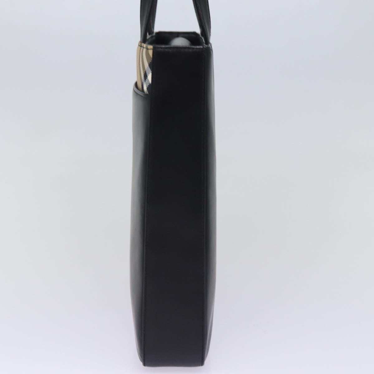Luxury Burberry Nova Check Hand Bag Nylon Leather Beige Black Auth 78540