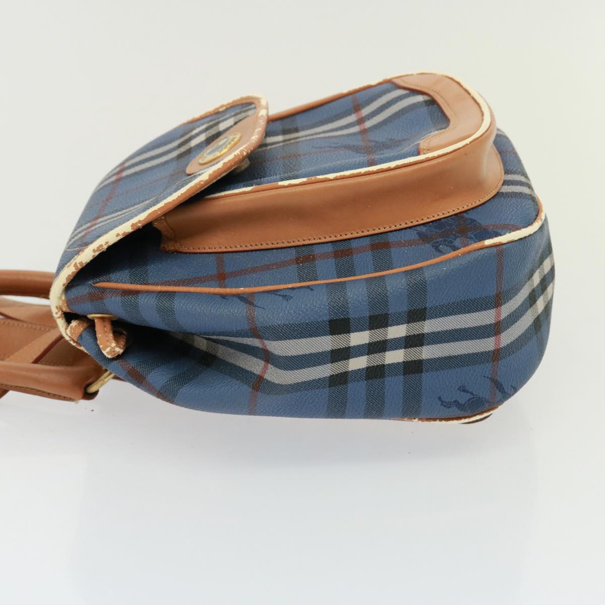 Luxury BurberrySs Nova Check Shoulder Bag PVC Leather Blue Auth 78851