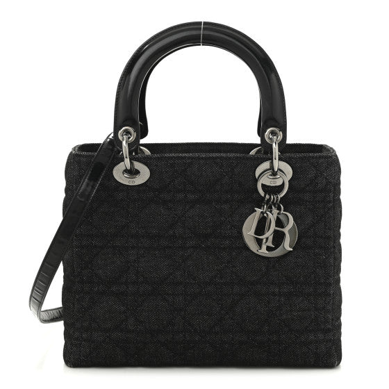 Christian Dior Denim Cannage Medium Lady Dior Black