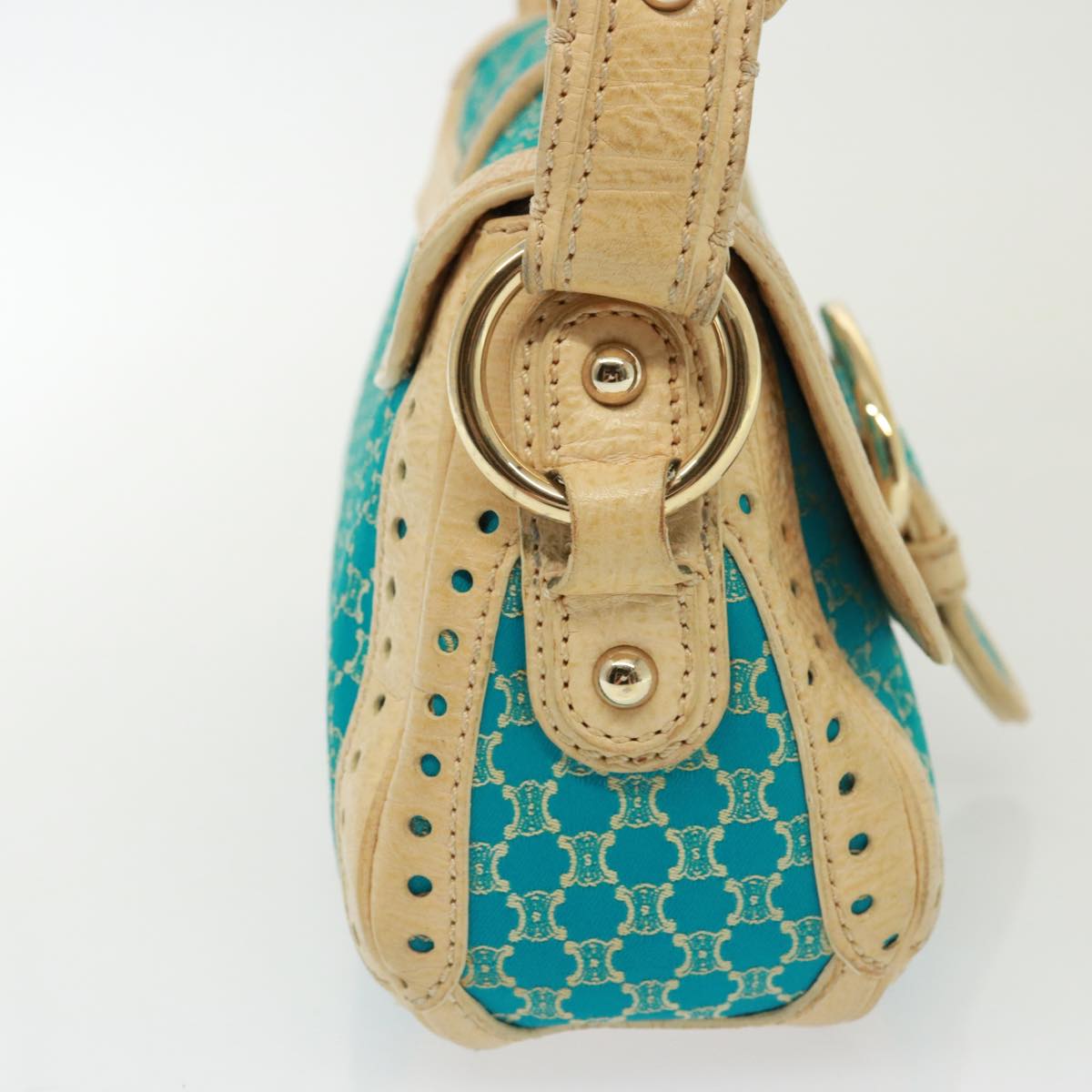 Luxury CELINE Macadam Canvas Shoulder Bag Turquoise Blue 79101