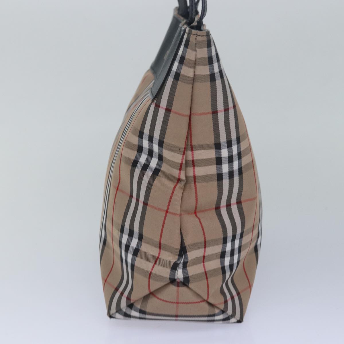 Luxury Burberry Nova Check Hand Bag Nylon Beige Auth 79582