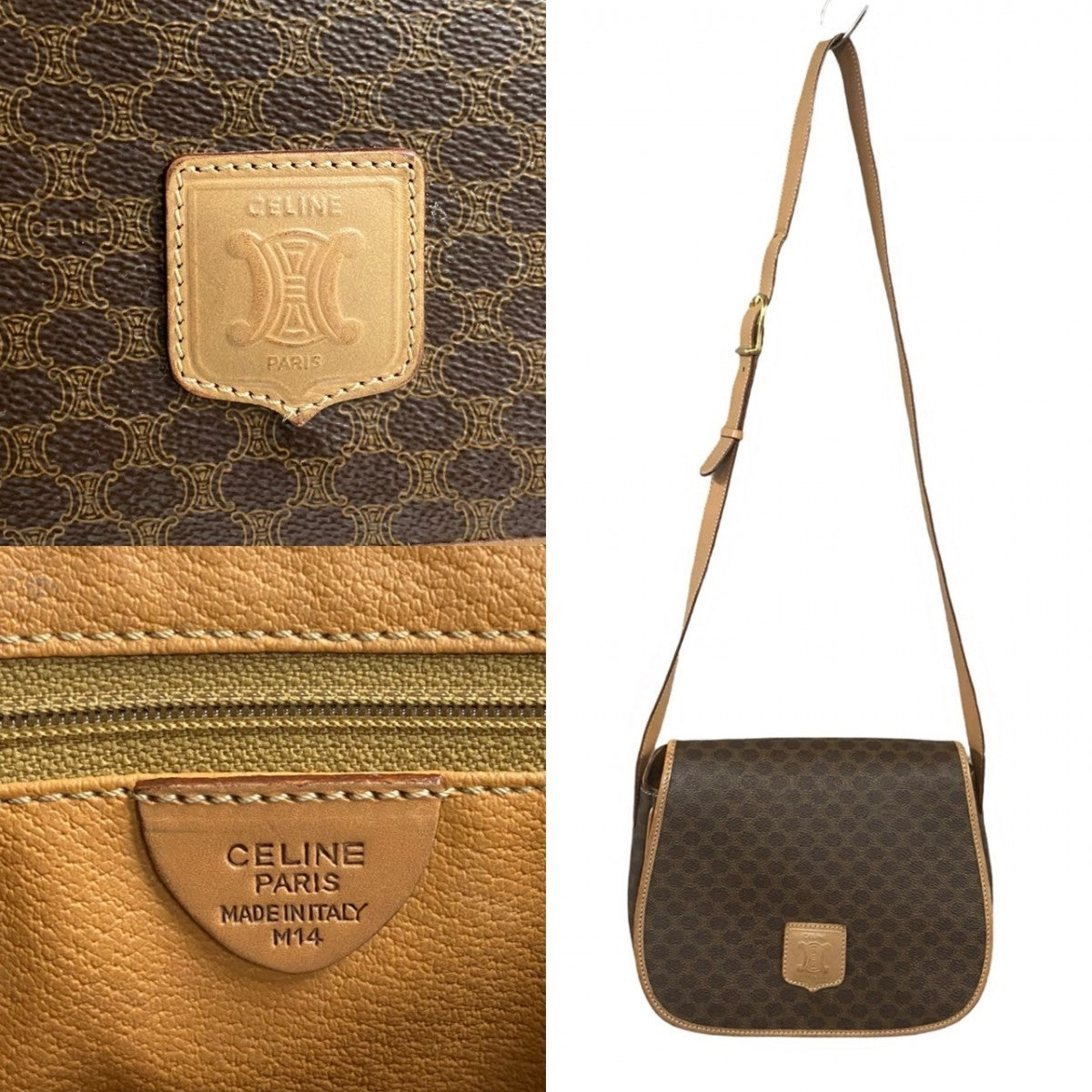 CELINE Shoulder Bag Leather, PVC Brown Macadam Blason Triomphe Pattern Women