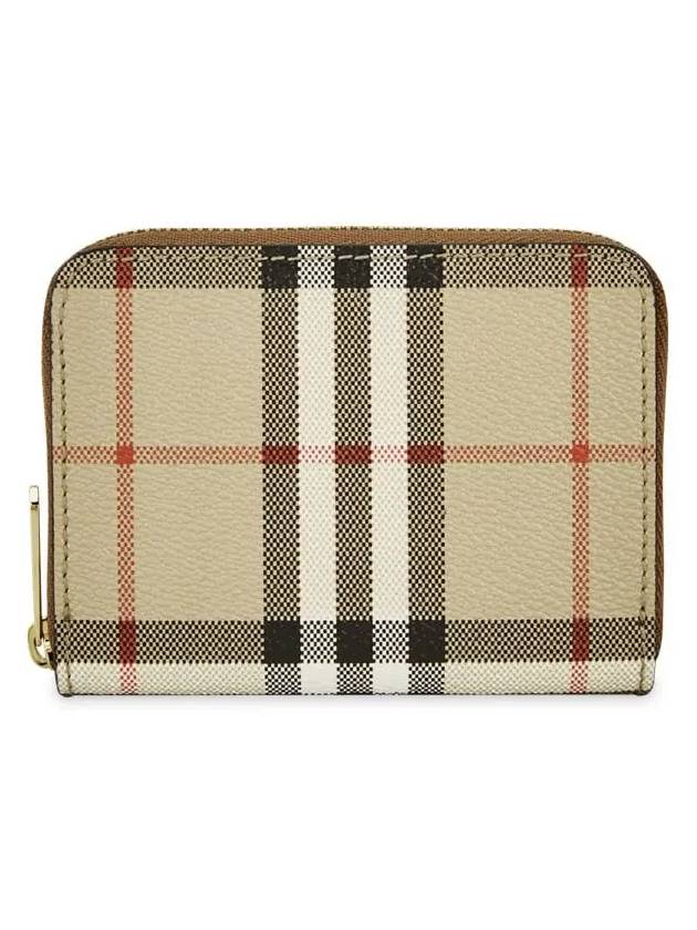 Luxury Burberry Check Leather Coin Wallet Beige