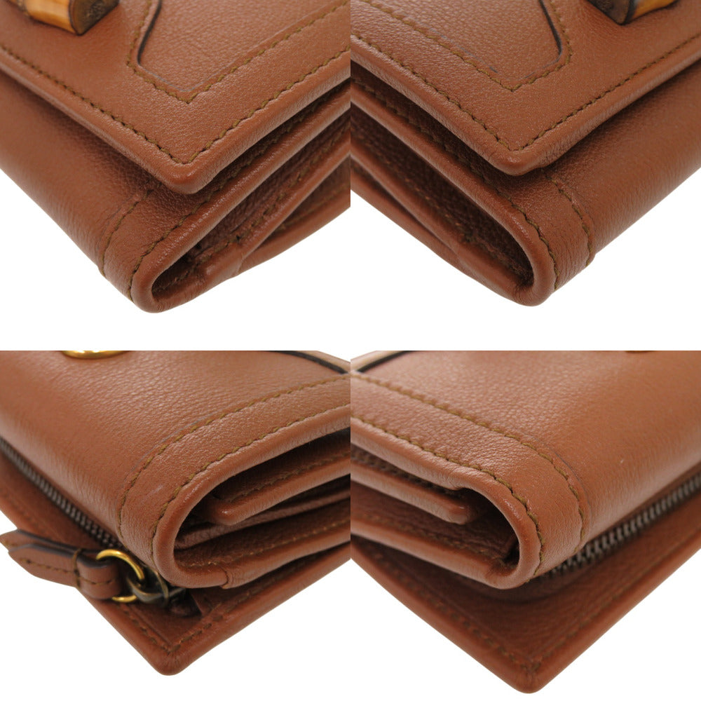 GUCCI Tri-fold wallet 658633 leather Brown Bamboo Medium