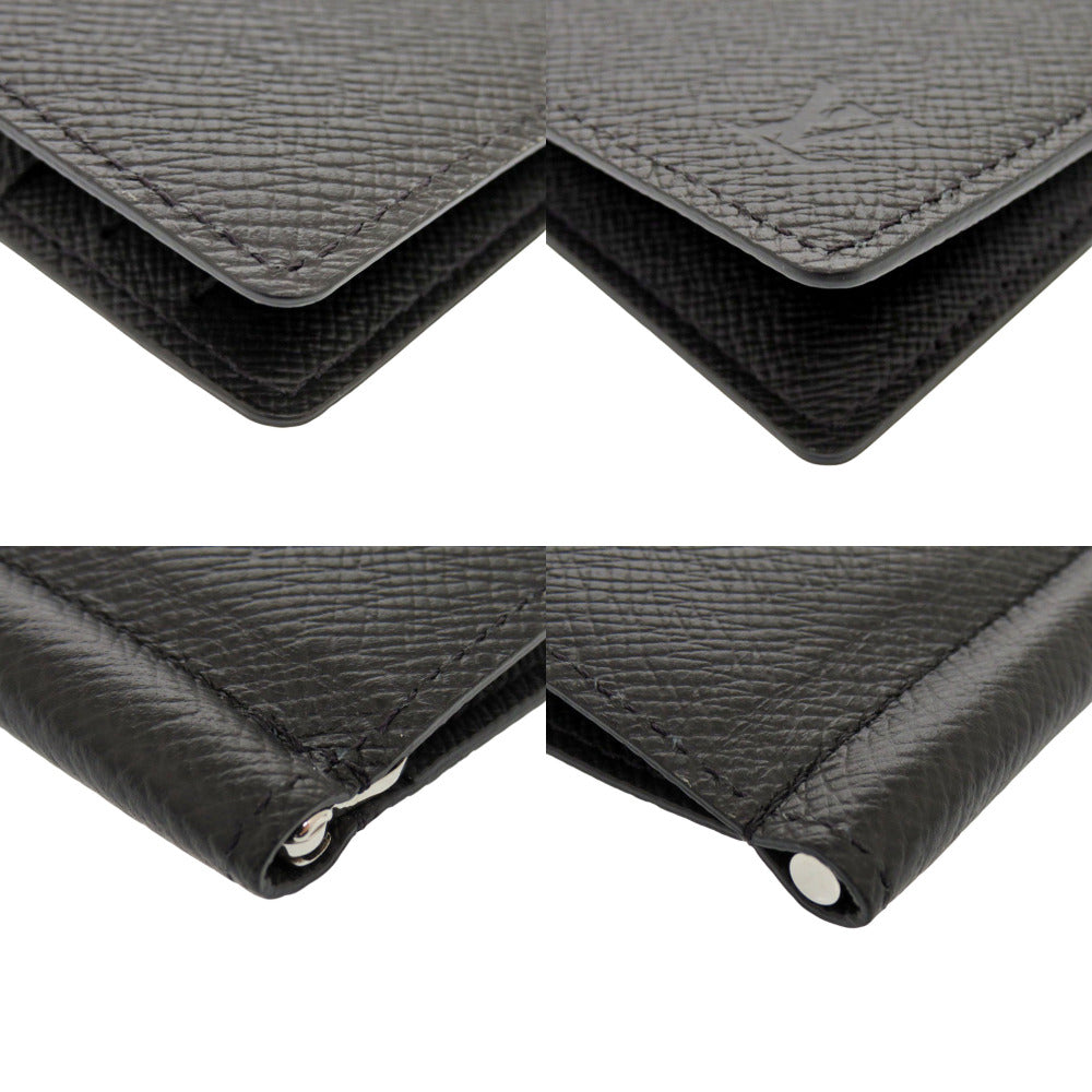 LOUIS VUITTON Card Case M62978 Taiga, Leather black Money clip Portefeuille pans mens