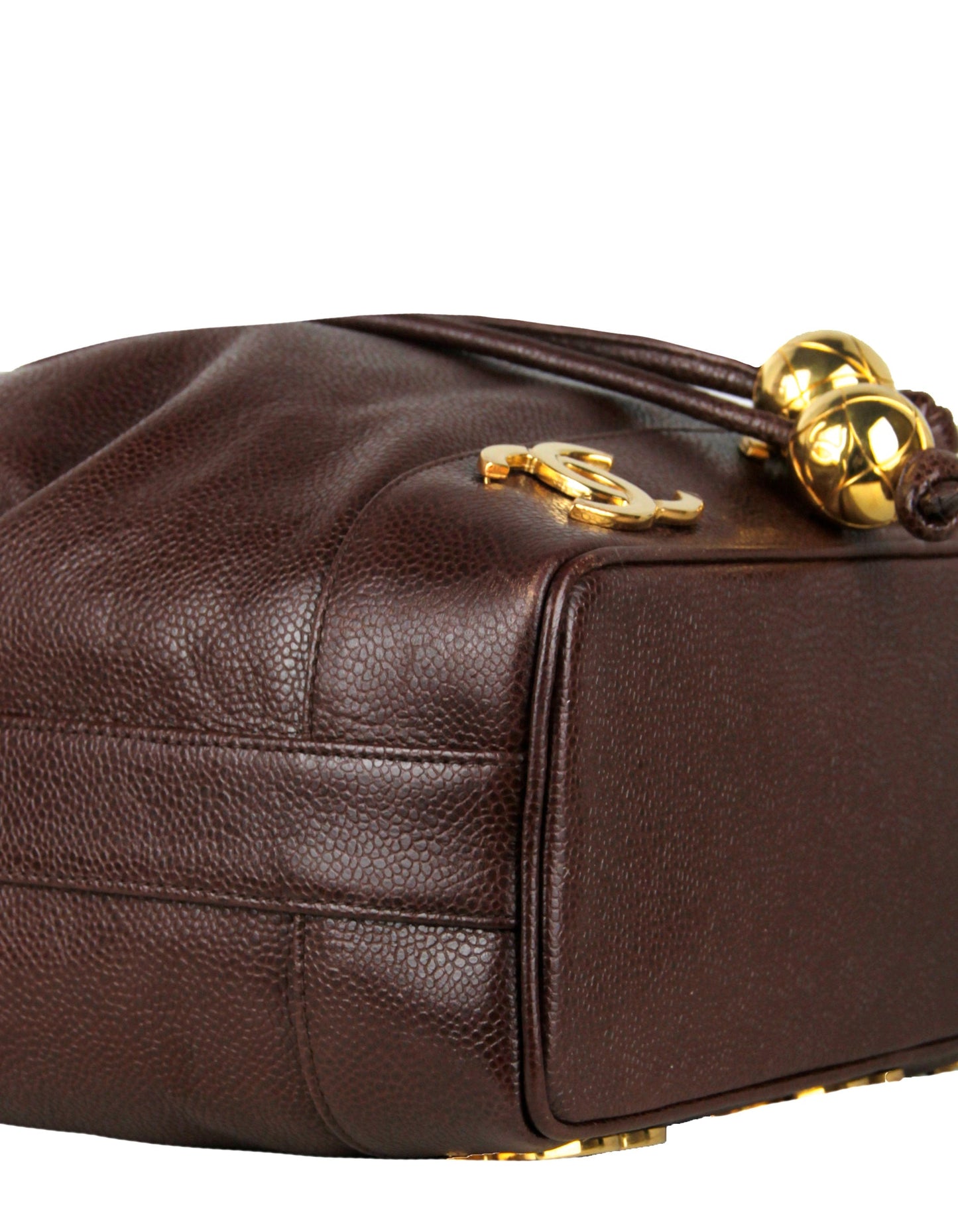 Chanel Brown Logo Caviar Leather Bucket Bag