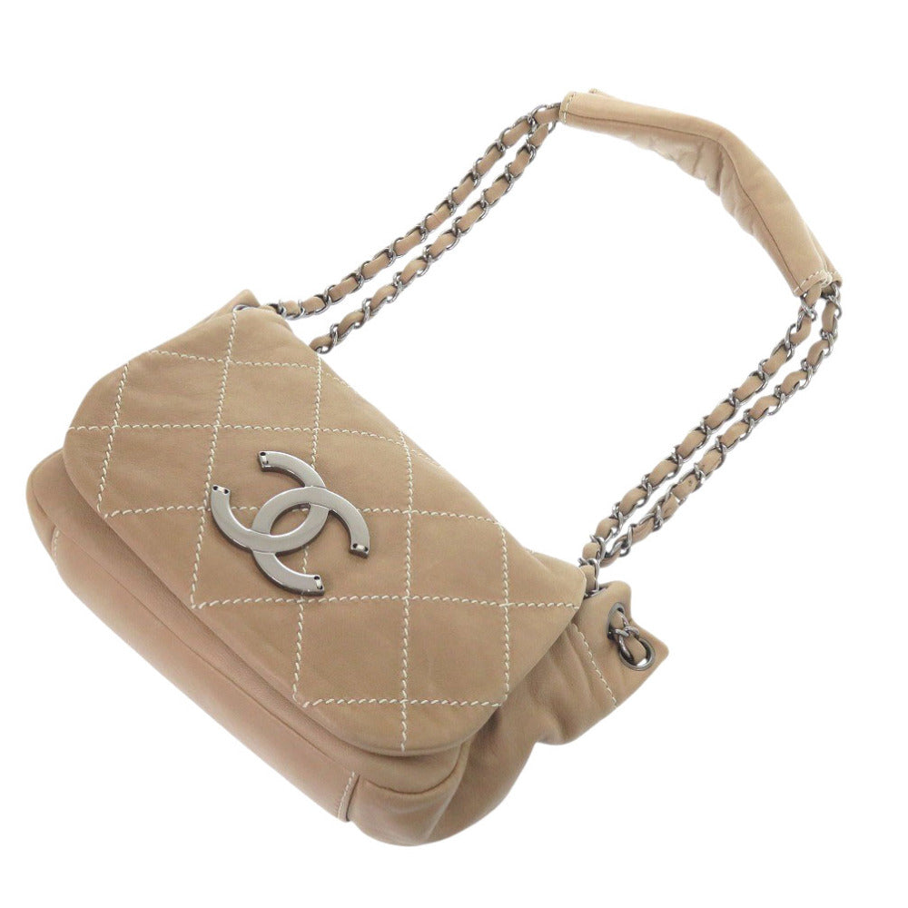 CHANEL Shoulder Bag lambskin beige Wild stitch COCO Mark Chain Shoulder Bag Women