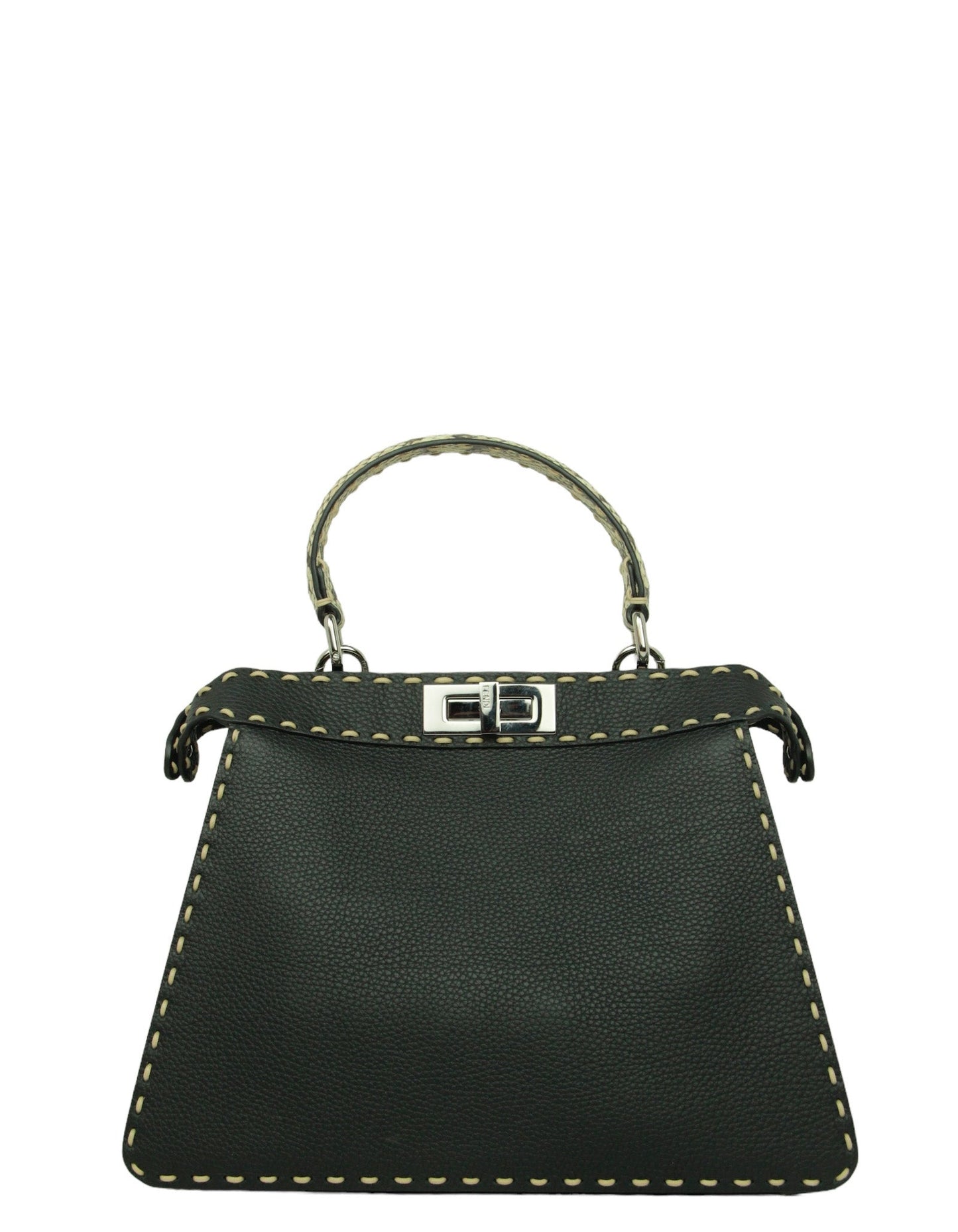 Fendi Black Selleria Peekaboo Satchel Bag w/ Snakeskin Handle