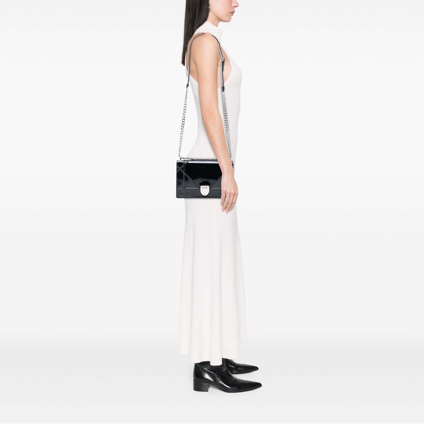 Black Dior Medium Patent Diorama Flap Crossbody Bag