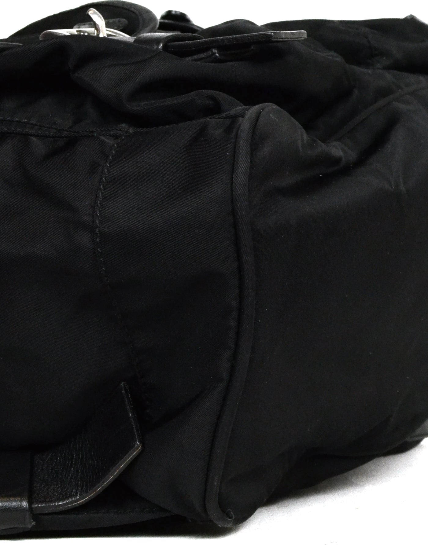 Prada Black Nylon & Leather Trim Double Pocket Backpack Bag