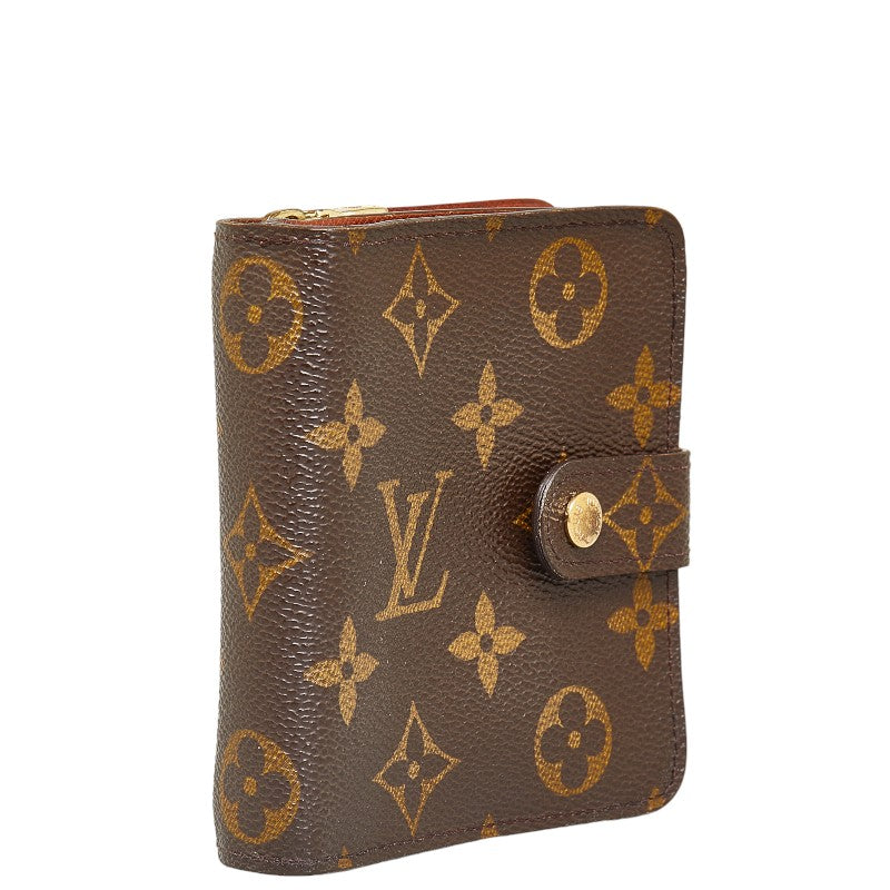 Louis Vuitton Monogram Compact Two Fold Wallet Compact Wallet M61667 Brown PVC Leather Louis Vuitton