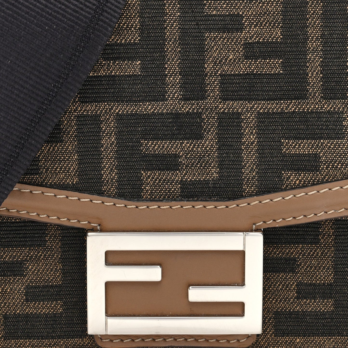 Fendi Recycled Fabric Jacquard Vitello King FF 1974 Baguette Soft Trunk Phone Pouch Tobacco Moro Sand