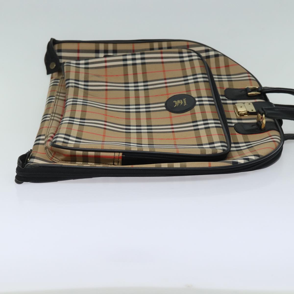 Luxury BurberrySs Nova Check Garment Cover Canvas Beige Black Auth 80164