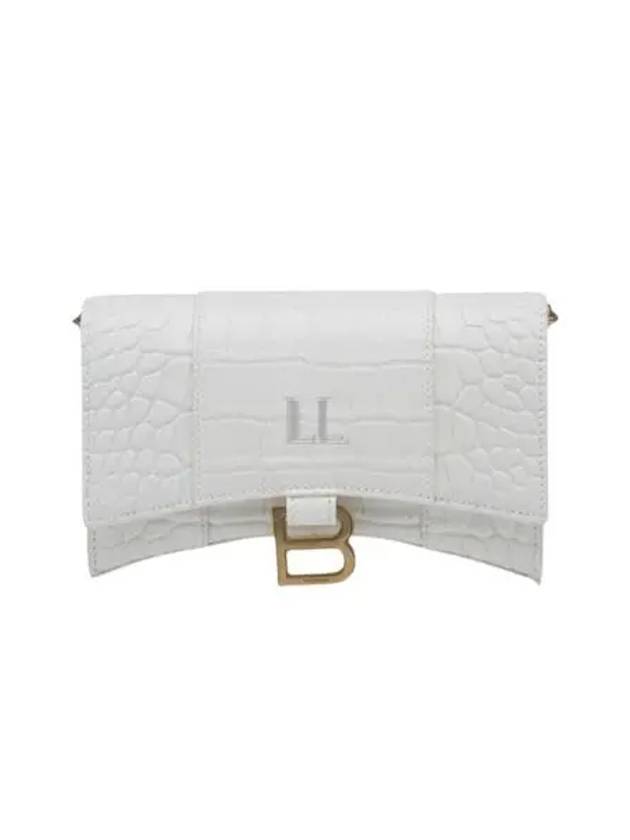 Luxury Balenciaga Trending 2026 Hourglass Chain Crocodile Embossed Calfskin Medium Wallet White