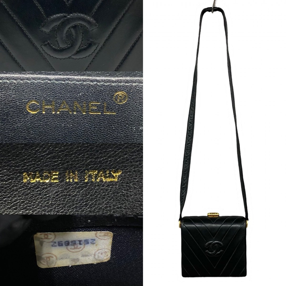 CHANEL Shoulder Bag lambskin black COCO Mark Vstitch Women