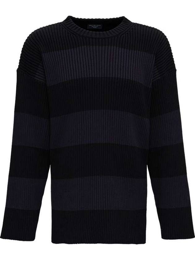 Luxury Balenciaga Trending 2026 Back BB Logo Stripe Cotton Knit Top Black
