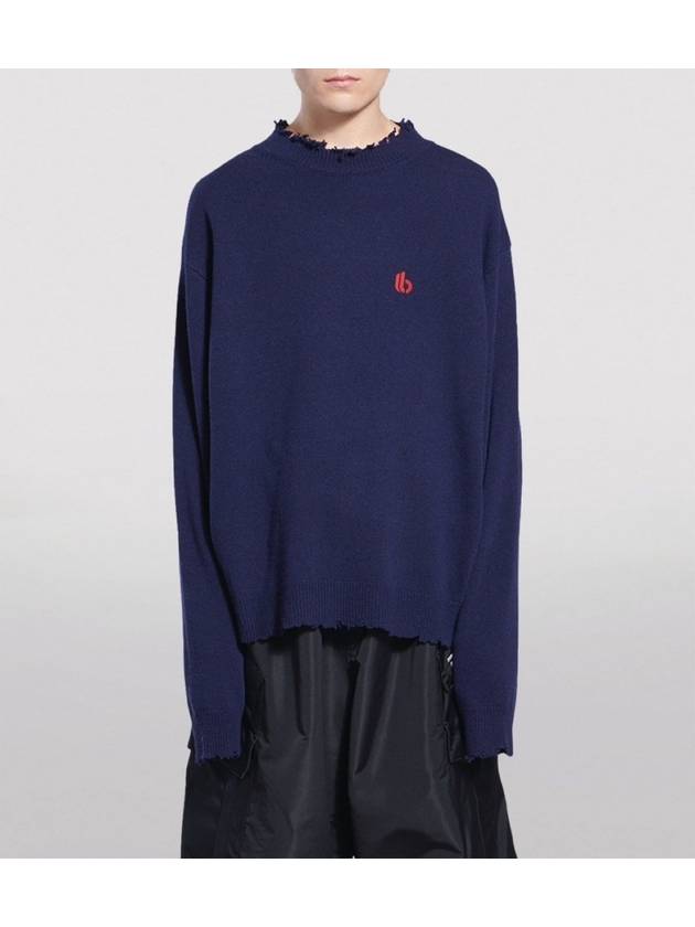 Luxury Balenciaga Trending 2026 B Logo Knit Top Navy