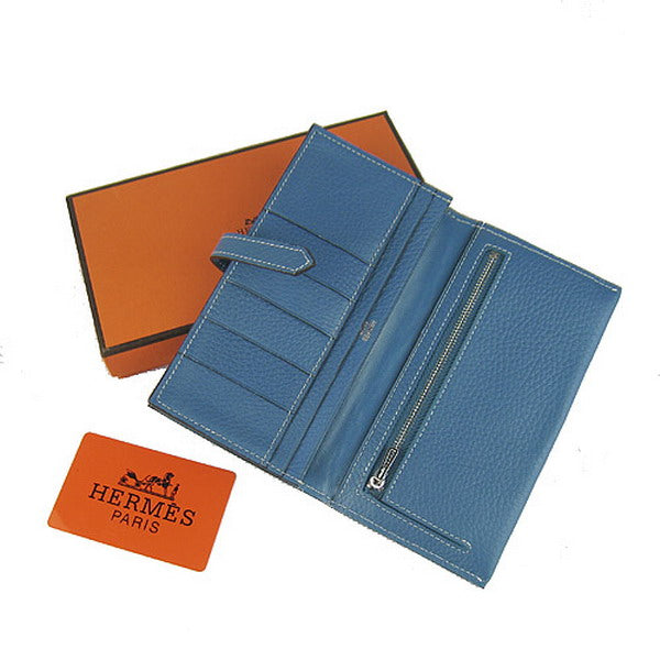 Luxury Hermes Wallet H008 Wallet Cow Leather Blue