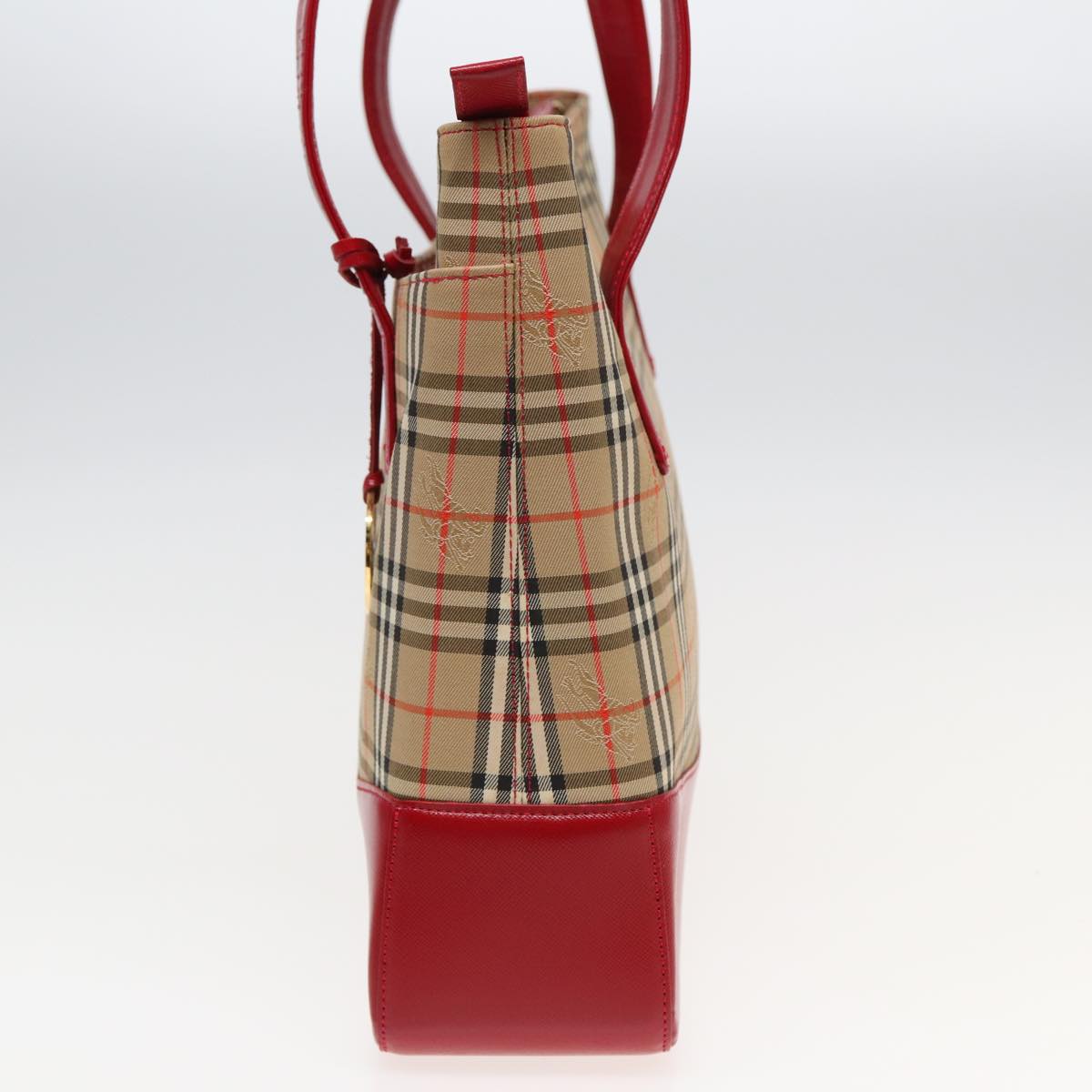Luxury Burberry Nova Check Tote Bag Canvas Beige Red Auth 82269