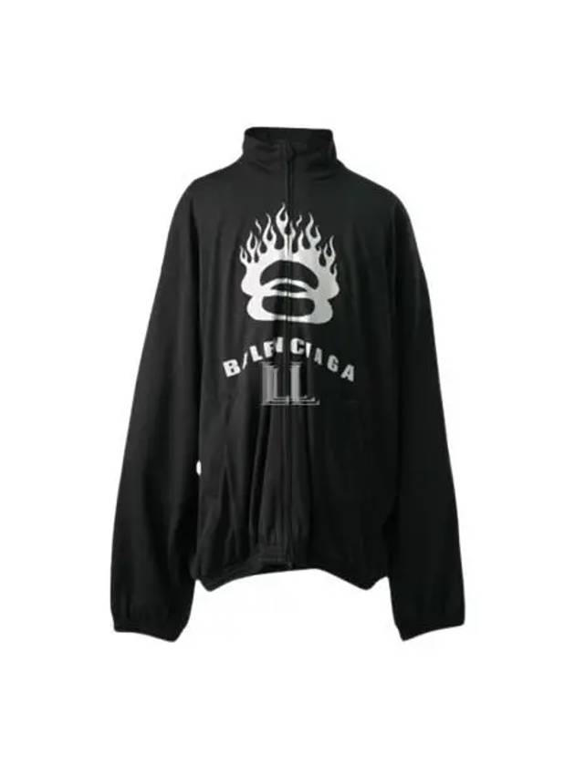 Luxury Balenciaga Trending 2026 Flame Print Zip-Up Jacket Black