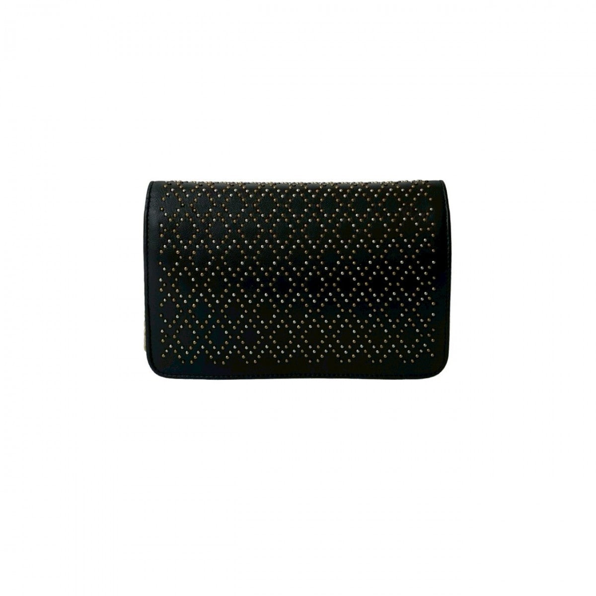 CHANEL Long Wallet Purse leather black Studded Grid Chain Wallet