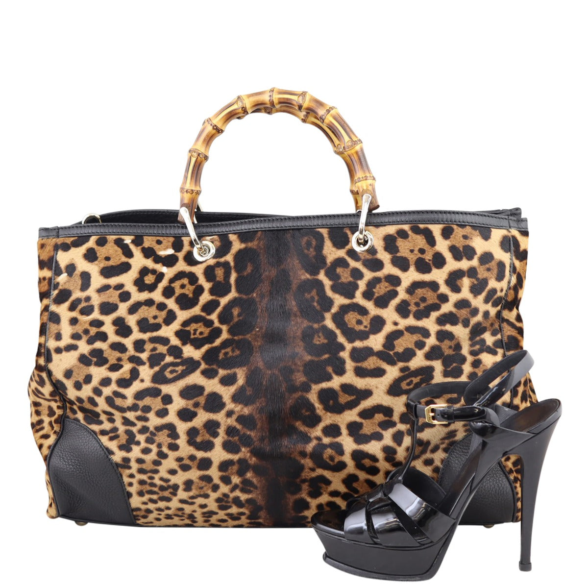 Gucci Bamboo Calf Hair Leopard Shopper Tote Large
