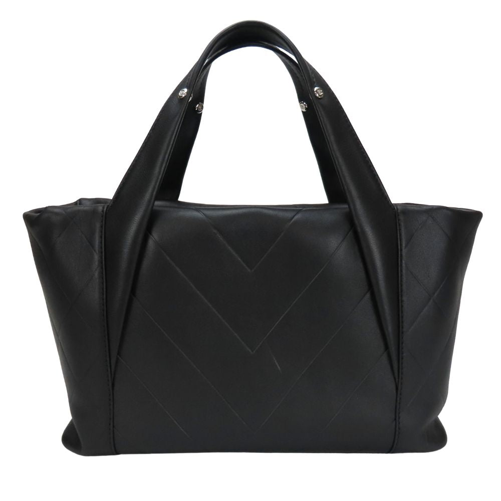CHANEL Tote Bag leather black V-shaped stitch Women