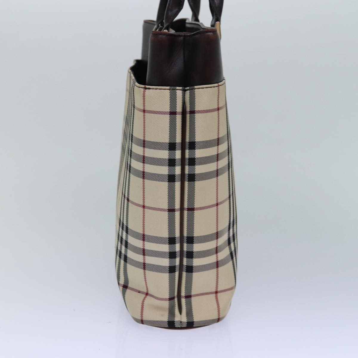 Luxury Burberry Nova Check Hand Bag Nylon Beige Silver Auth 85862