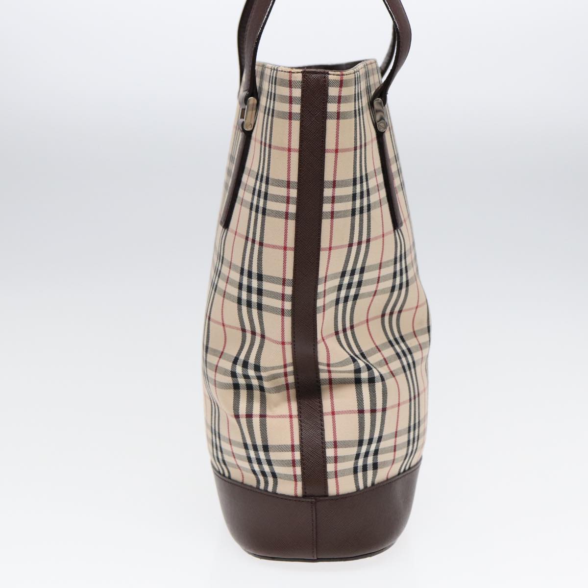 Luxury Burberry Nova Check Tote Bag Canvas Beige Brown Silver Auth 87632