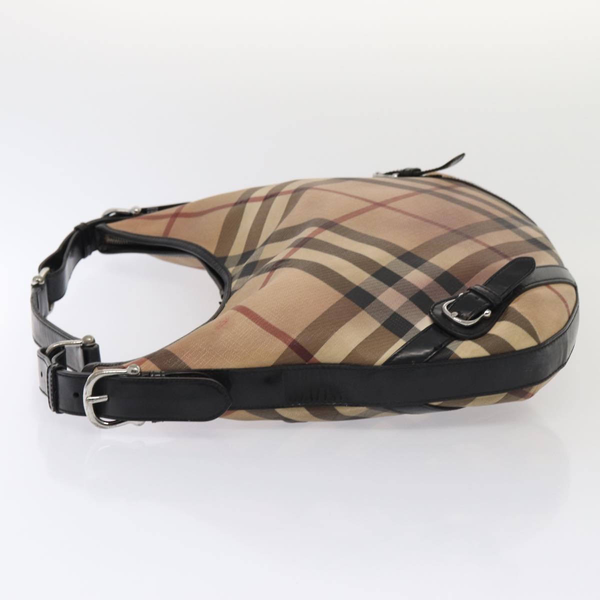 Luxury Burberry Nova Check Shoulder Bag Beige Black Silver Auth 87777