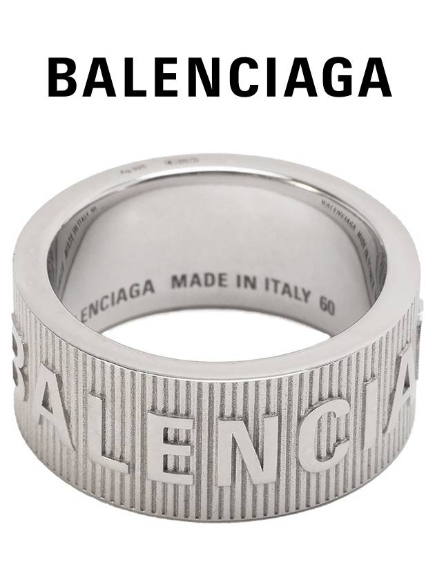 Luxury Balenciaga Trending 2026 Striped Logo Ring Silver