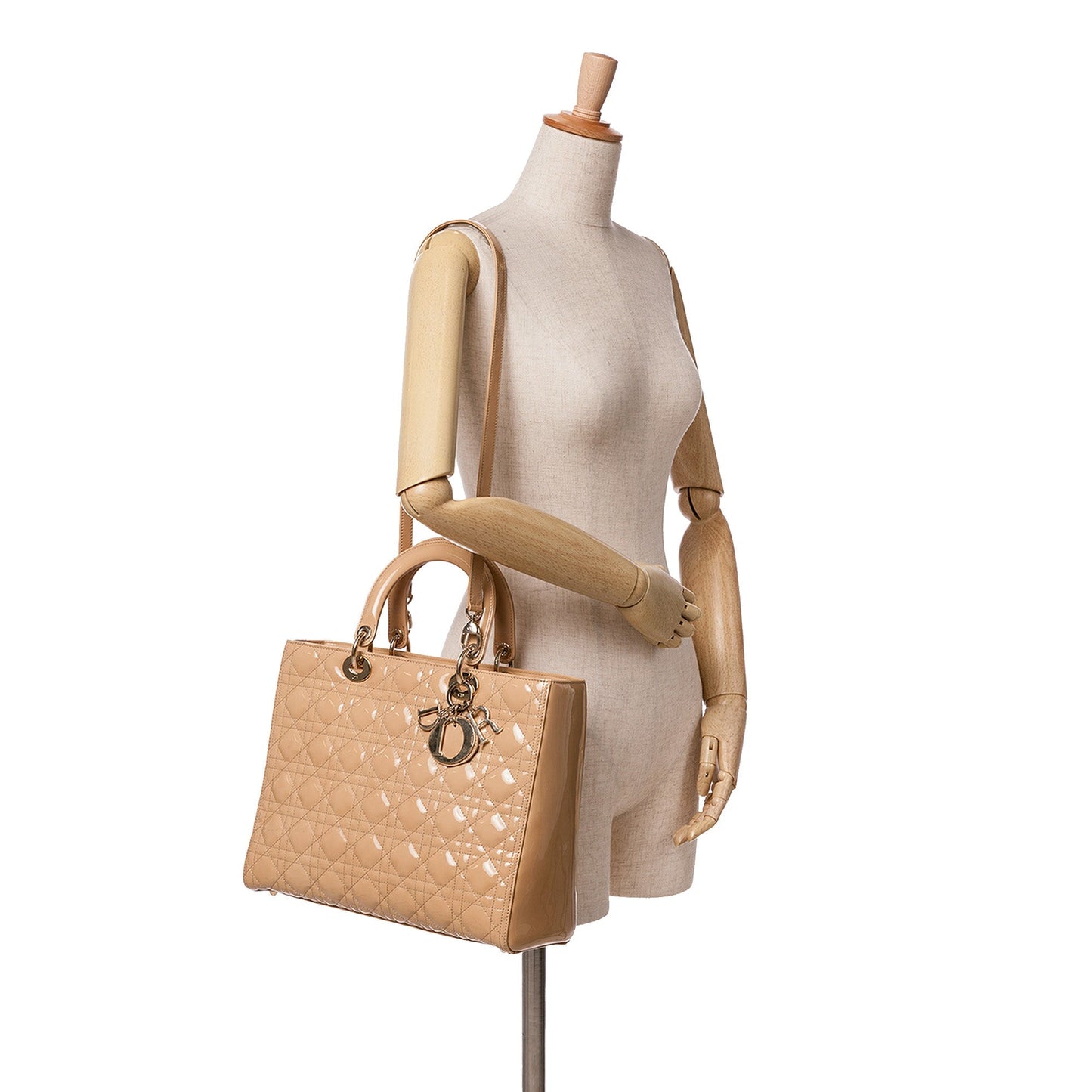 Brown Dior Large Patent Cannage Lady Dior Satchel