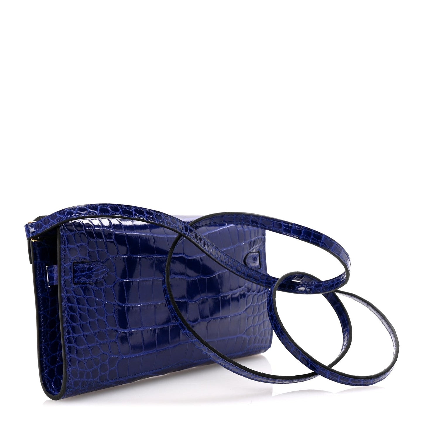 Hermes Shiny Alligator Kelly Wallet To Go Bleu Electrique