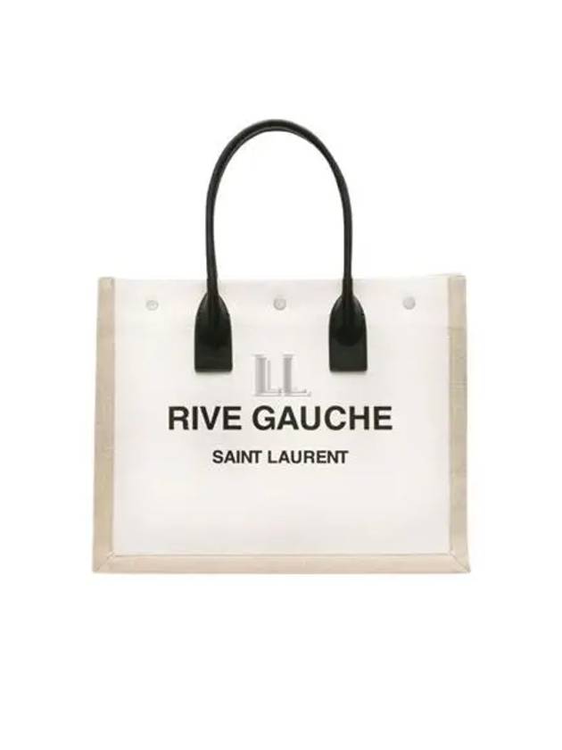 Luxury Saint Laurent Trending 2025 Rive Gauche Logo Linen Leather Small Tote Bag Beige