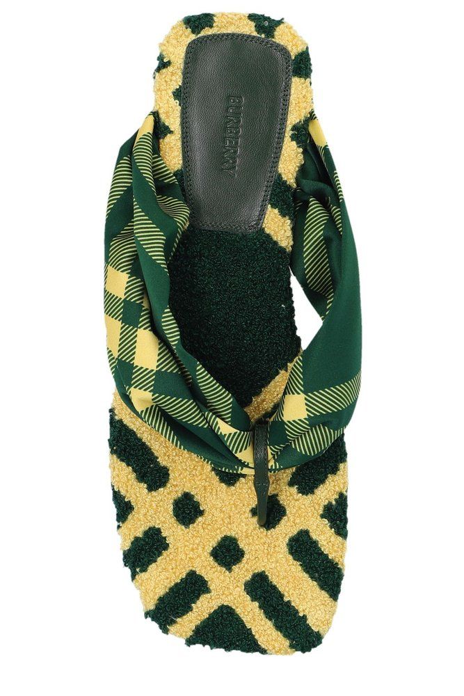 Luxury Burberry Check Pool Flat Slides Green