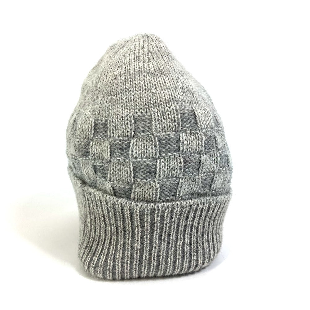 LOUIS VUITTON Knit hat wool gray Damier Beanie Women M