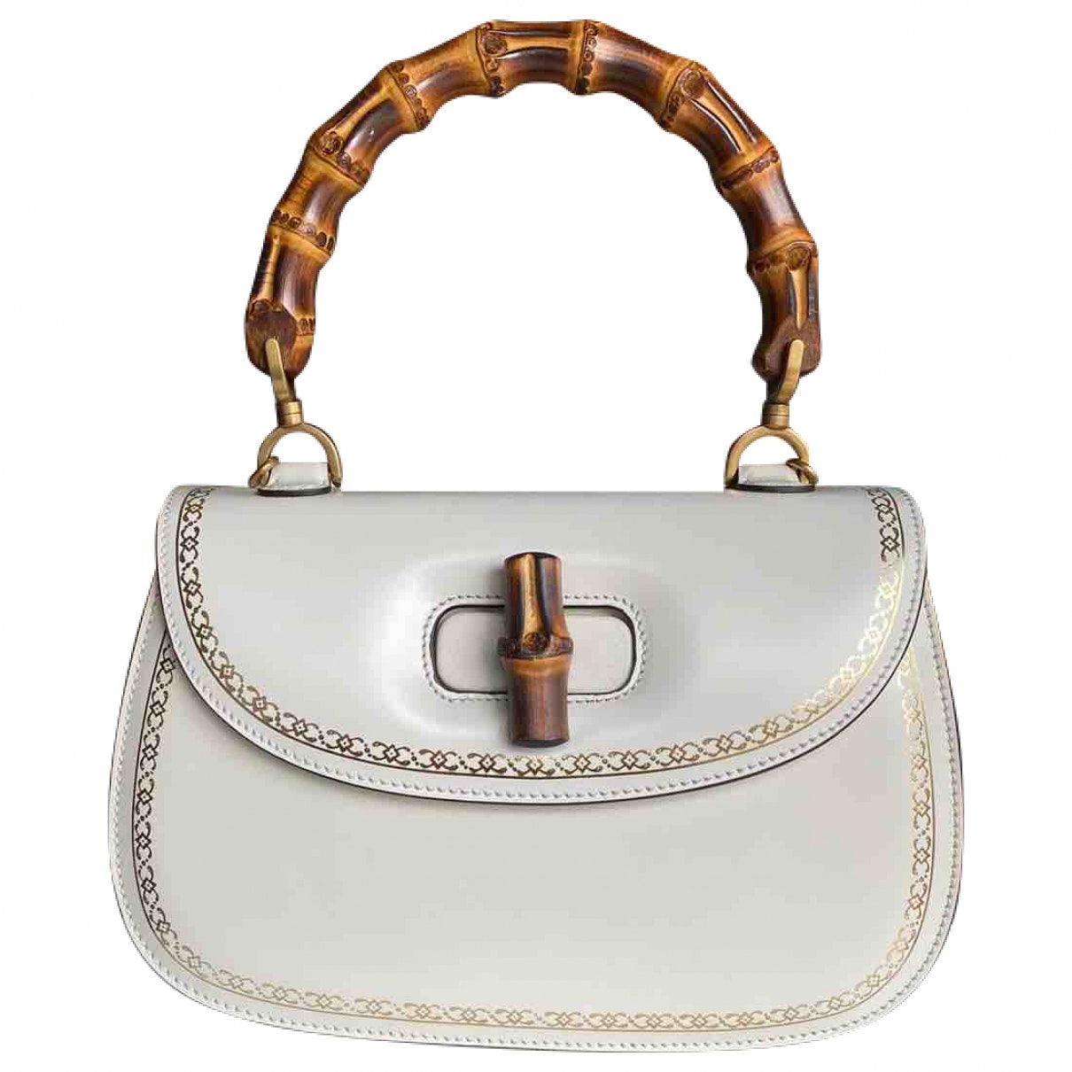 Gucci bamboo white leather handbag