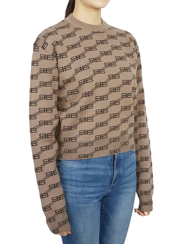 Luxury Balenciaga Trending 2026 BB Icon Jacquard Knit Top Brown