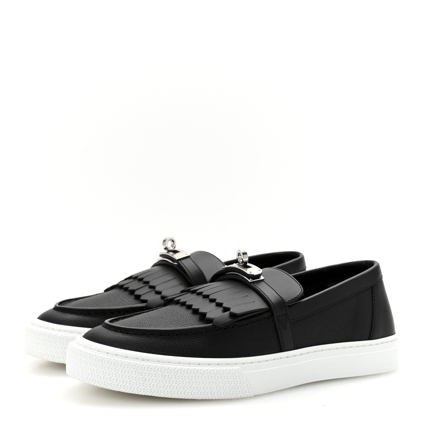 Hermes Epsom Calfskin Game Slip On Fringe Sneakers 38 Black