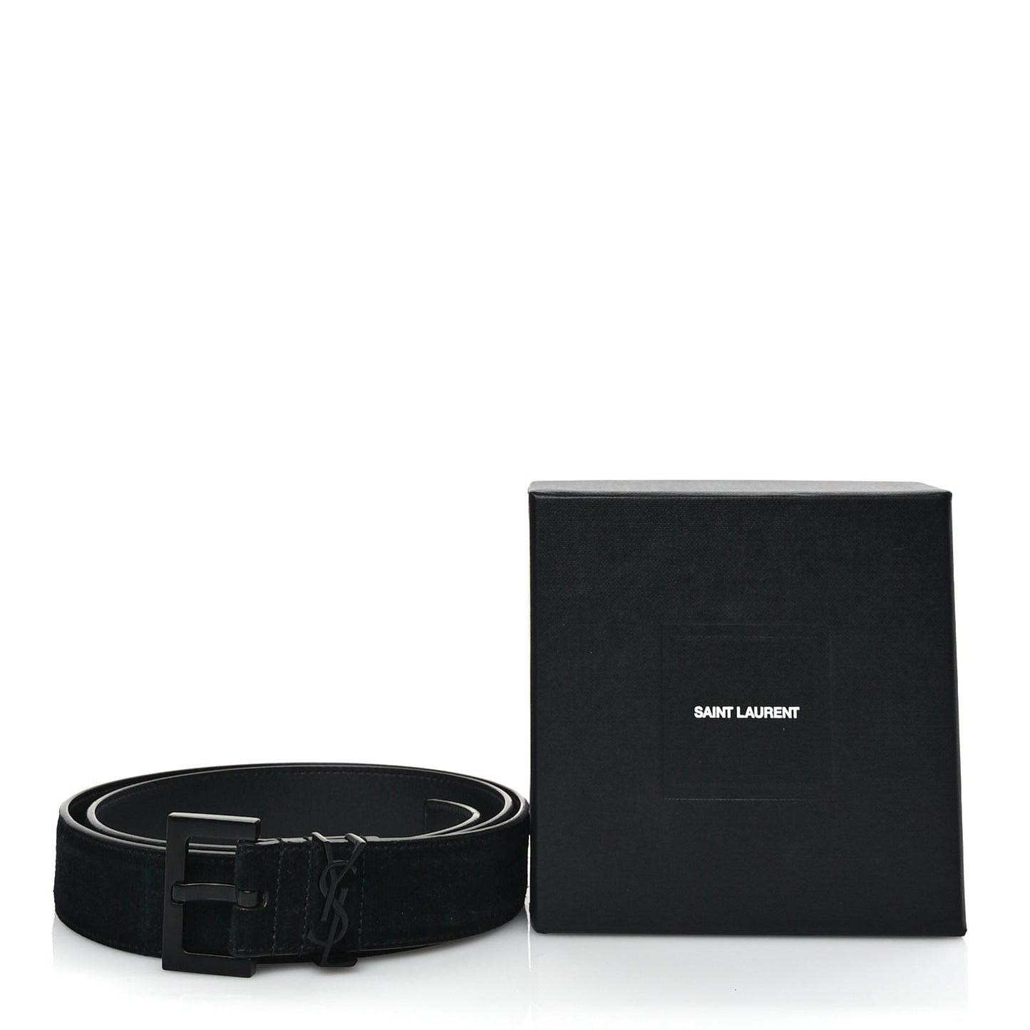 Saint Laurent Suede Calfskin Monogram Square Buckle Belt 90 36 Black
