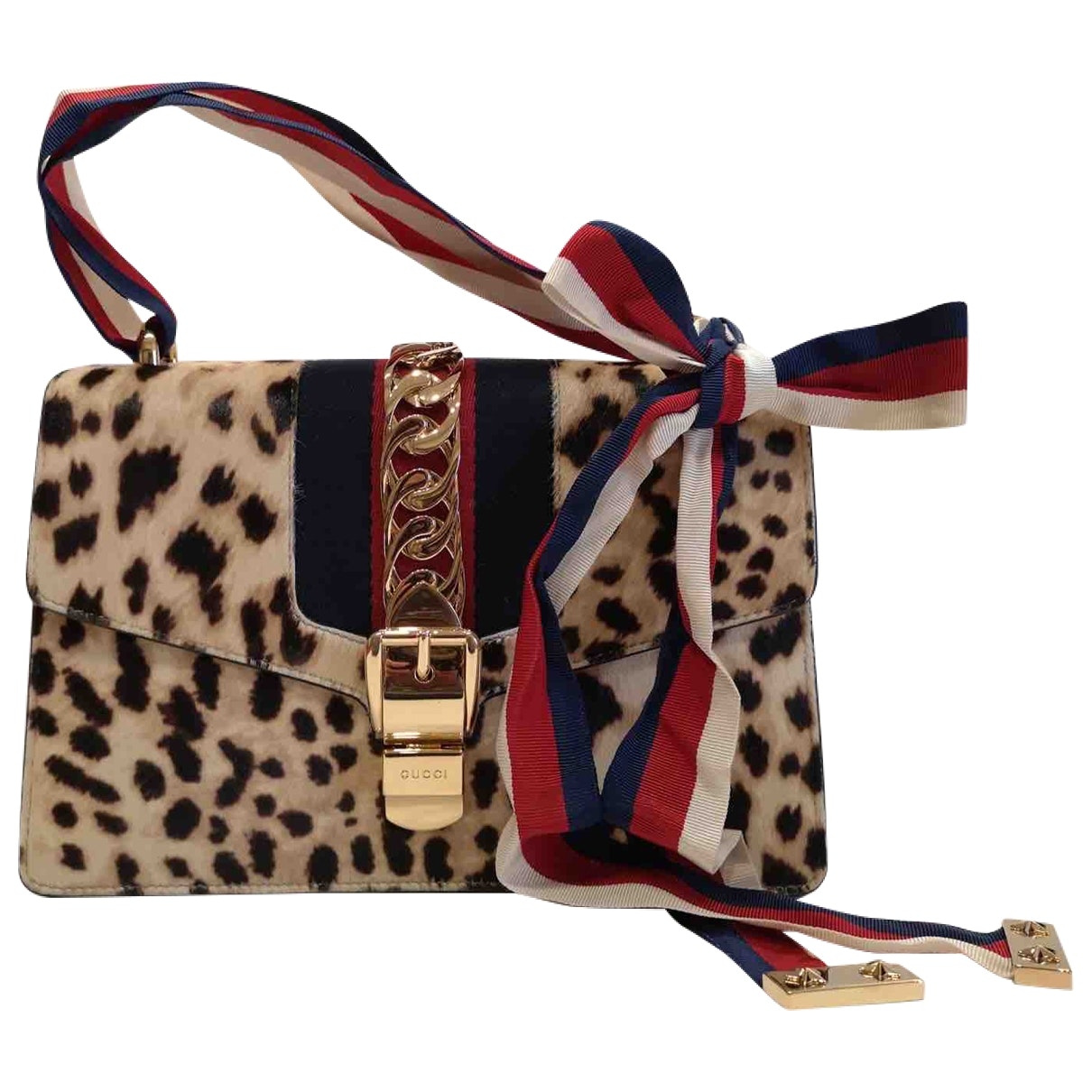 Gucci sylvie black pony-style calfskin handbag