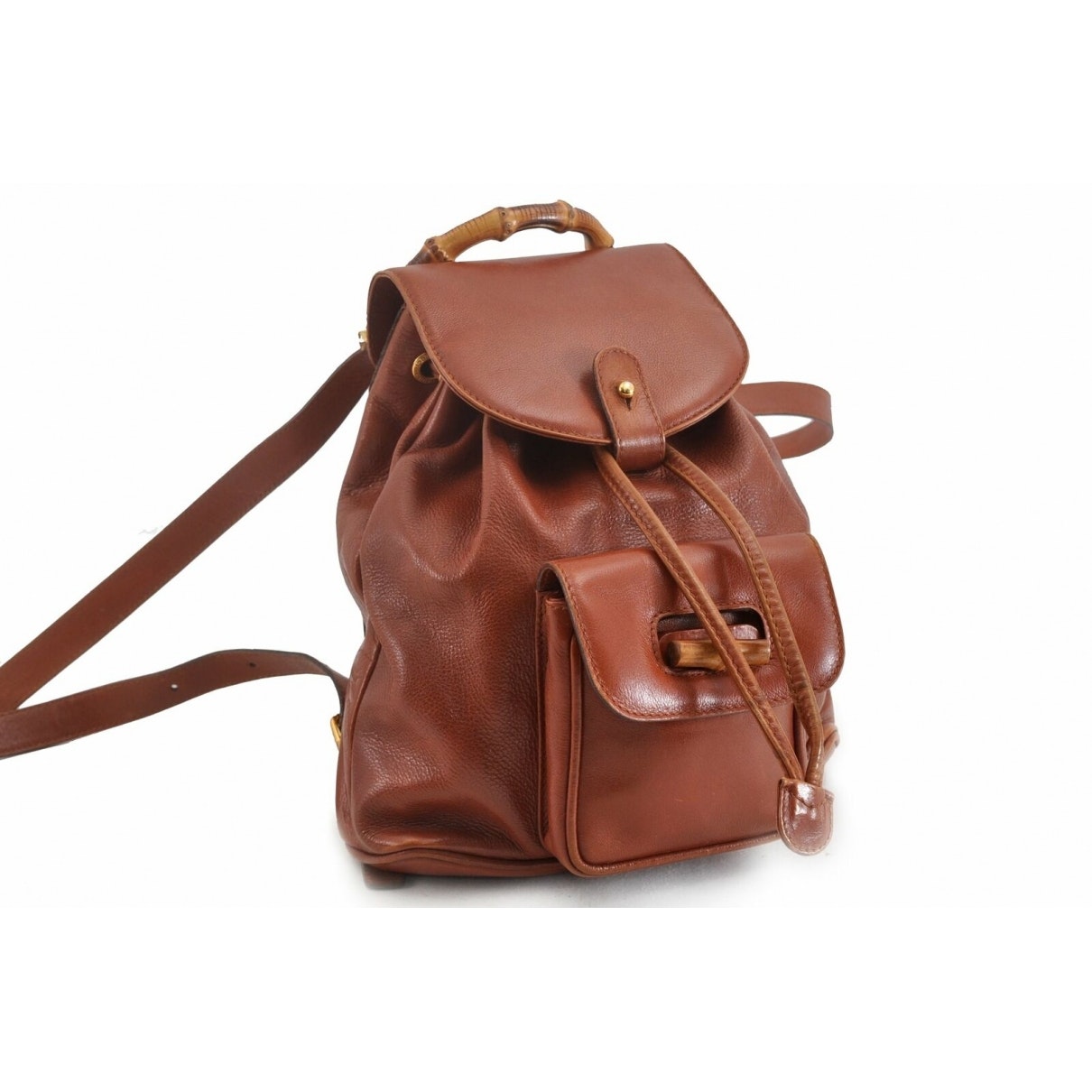 Gucci bamboo camel leather backpacks