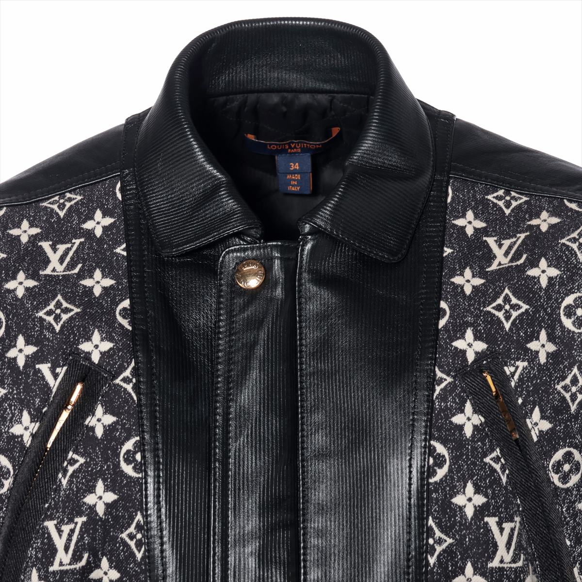 Louis Vuitton 23SS Cotton X Leather Denim Jacket 34 Black RW231A Monogram FOJA68KJ2